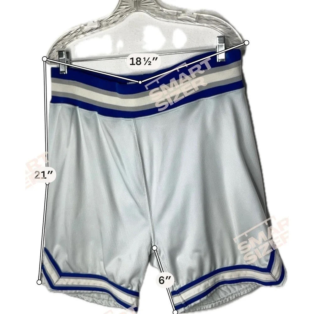 Vintage DeLONG Mens Mesh Basketball Shorts White Blue Gray Striped Size 36 12-94